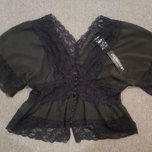 Womens Black Lace Top Med NWT